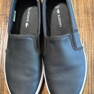 Lacoste Women’s Black Slip-On Loafers with White Sole